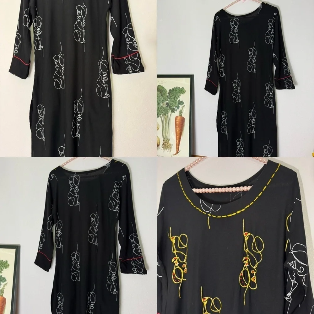 Unbranded black intertwined couple embroidered faces dress size Large - Picture 11 of 16